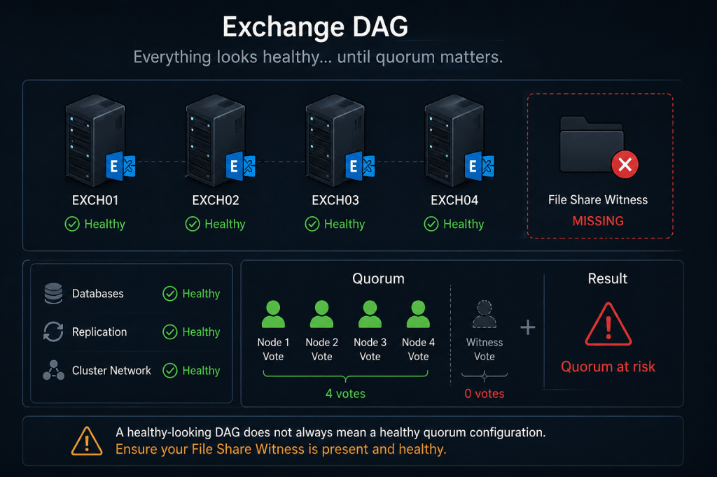 ⚠️ Exchange DAG with an even number of nodes and no File Share Witness: a hidden&nbsp;risk
